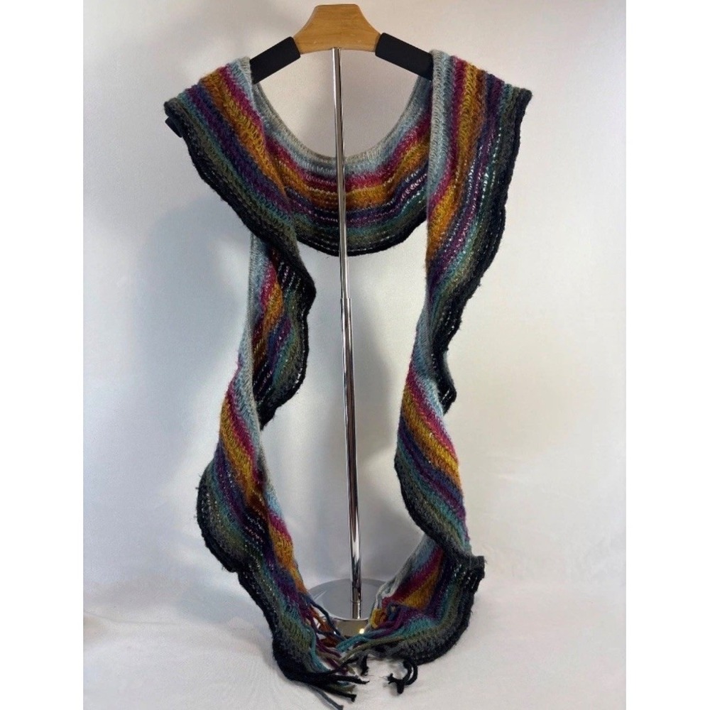 Multicolor Stripe Knit Fringe Scarf Bohemian Wrap 105" Long
